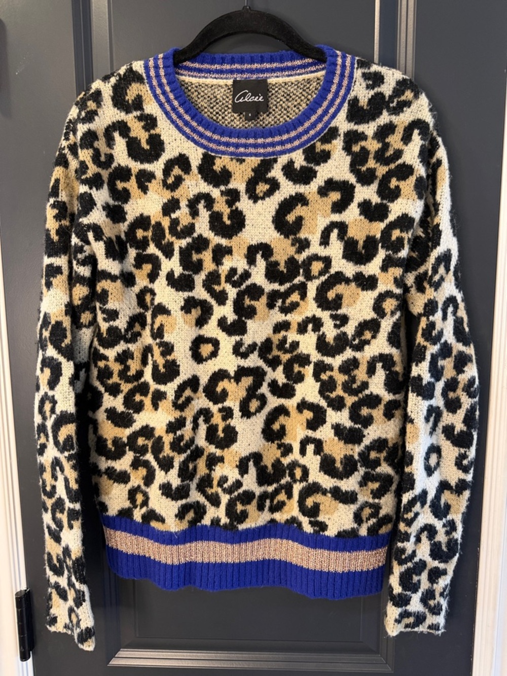 Anthropologie Leopard Crewneck Sweater in Cream, Black, Purple & Rose Gold
